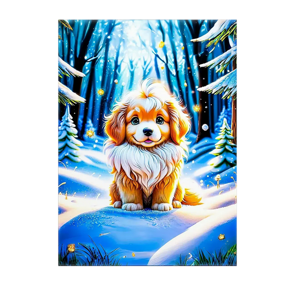 Tableau Chien Neige – 10x15 cm