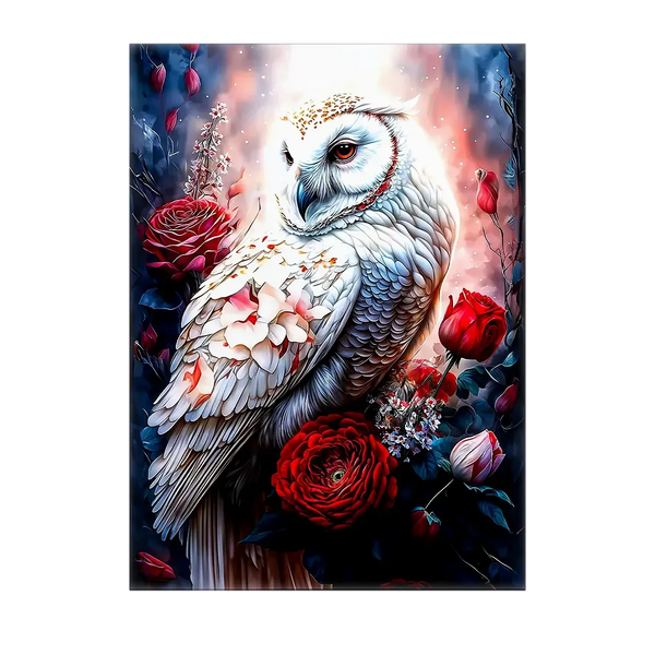 Tableau Chouette Fleur – 10x15 cm