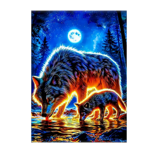 Tableau Loup Famille – 10x15 cm