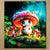 Champignon chiffonnette : champignon cartoon rouge vibrant au sol moussu