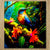 Colibris chiffonnette : colibri vibrant sur branche mousseuse, fleurs tropicales