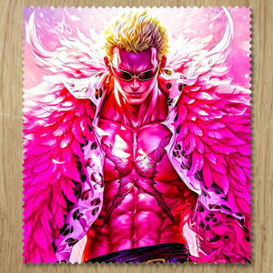 Illustration Chiffonnette Don Quijote Doflamingo en tissu rose vif texturé