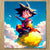 Chiffonnette Goku Nuage Magique : Goku joyeux sur nuage jaune anime vibrant ciel bleu