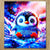 Chiffonnette Petit Pingouin : pingouin cartoon bleu avec gouttes deau cosmiques