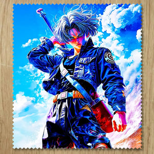 Chiffonnette Trunks : illustration personnage anime bleu sur chiffon microfibre carré