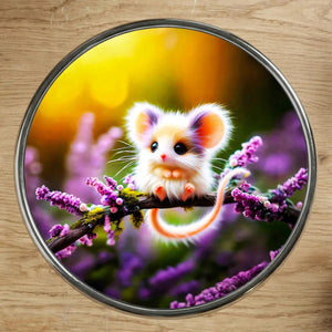 Assiette décorative Magnet Souris Mignonne avec souris blanche et orange mignonne sur lavande