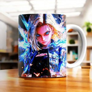 Tasse C18 en céramique blanche avec illustration anime aux yeux bleus et cheveux blonds