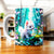 Tasse Chien Papillon en céramique blanche avec chiot blanc moelleux, papillons et fleurs teal, violet, rose
