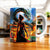 Tasse Dragon Japonais : femme en tenue traditionnelle devant temple illuminé et dragon vert-bleu