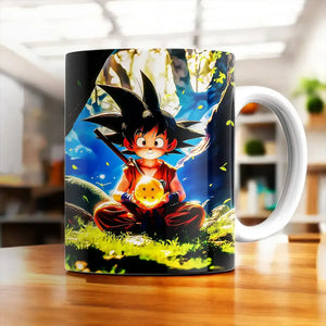 Tasse Goku Enfant en céramique blanche avec Goku tenant la sphère dorée
