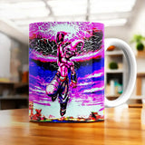 Tasse Majin Buu Dragon Ball Z rose et violet avec Buu en vol énergique