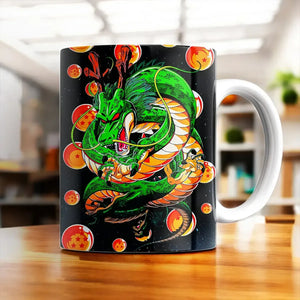 Tasse en céramique noire Mug Shenron avec dragon vert aux yeux rouges