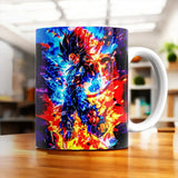Tasse Vegeta SSJ4 en céramique brillante avec effets énergétiques rouge et bleu