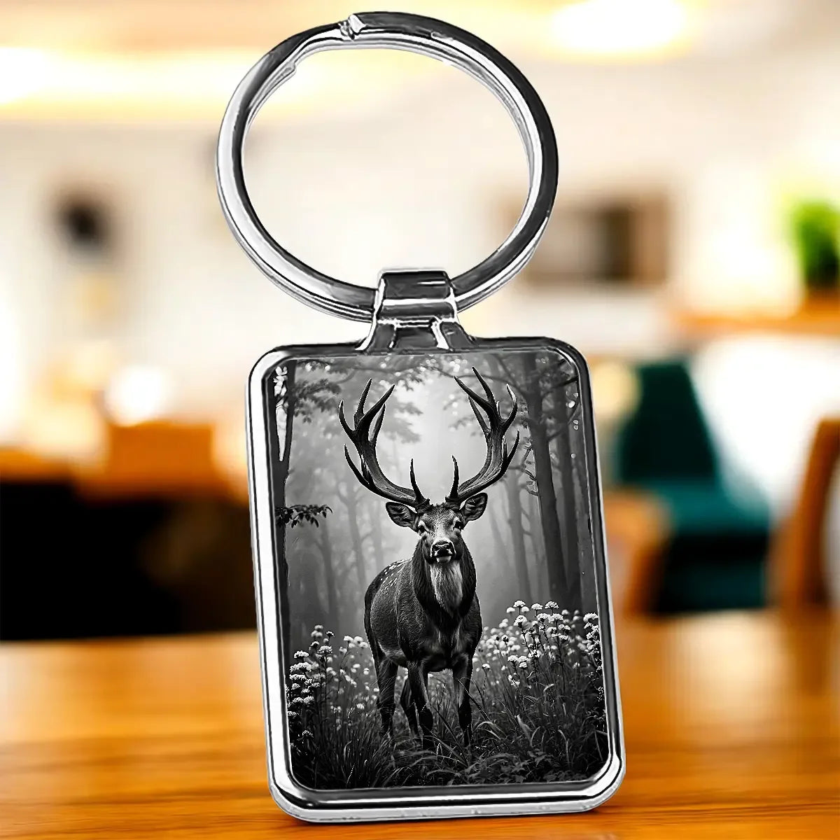 Porte Clé Cerf Noir et Blanc - Les Bois d'Aurore