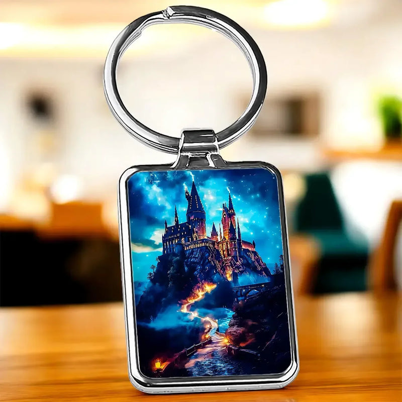 Porte-clé Château Hogwarts argenté, château la nuit étoilée