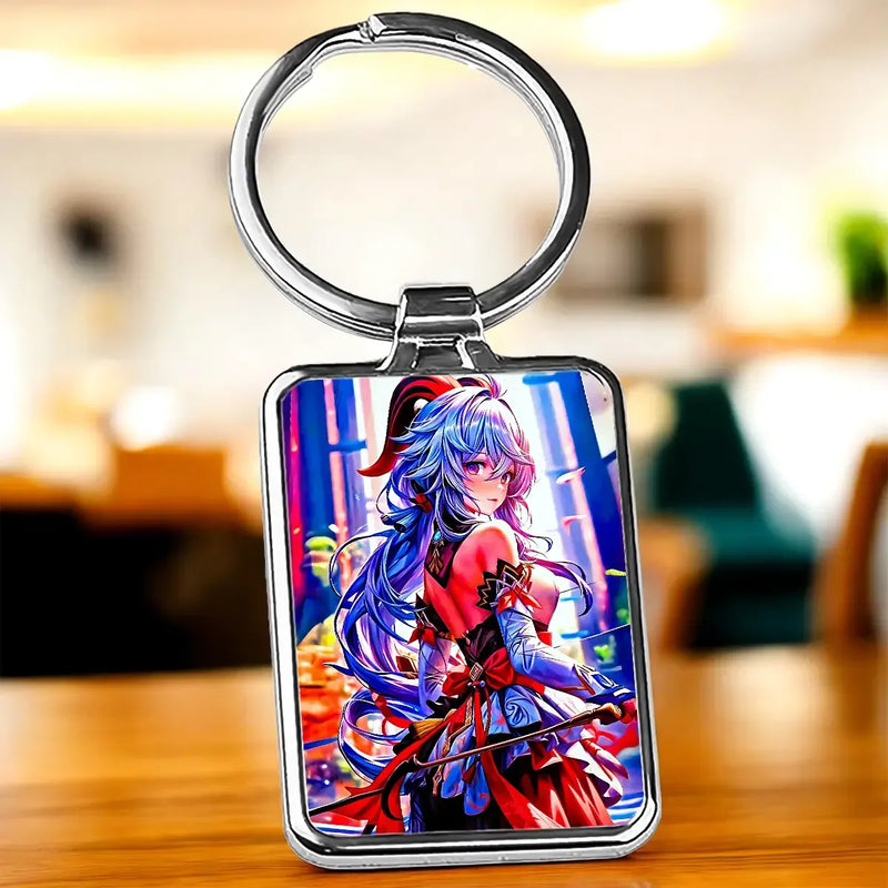 Porte-clé rectangulaire Ganyu avec illustration anime vibrante