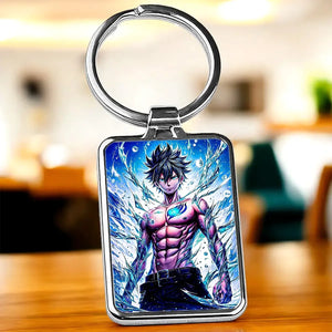 Porte-clé Porte Clé Grey Fullbuster : anime musclé à ailes bleues sur fond aquatique