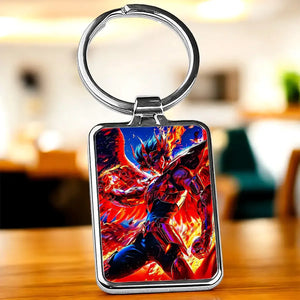 Porte-clé Ikki du Phénix : guerrier en armure rouge et bleue feu
