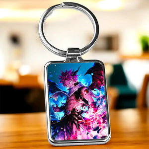 Porte-clé Natsu : anime aux cheveux violets hérissés et ailes de dragon