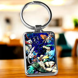 Porte-clé Shangri-La Frontier : illustration anime vibrante sur fond bleu foncé