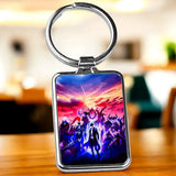 Porte-clé Solo Leveling Arise : scène anime vibrante avec ciel dramatique et silhouettes sombres