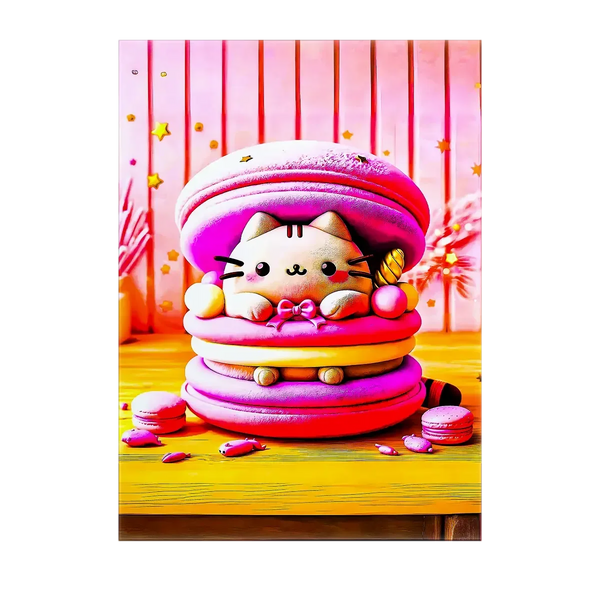 Tableau Chat Macaron – 10x15 cm
