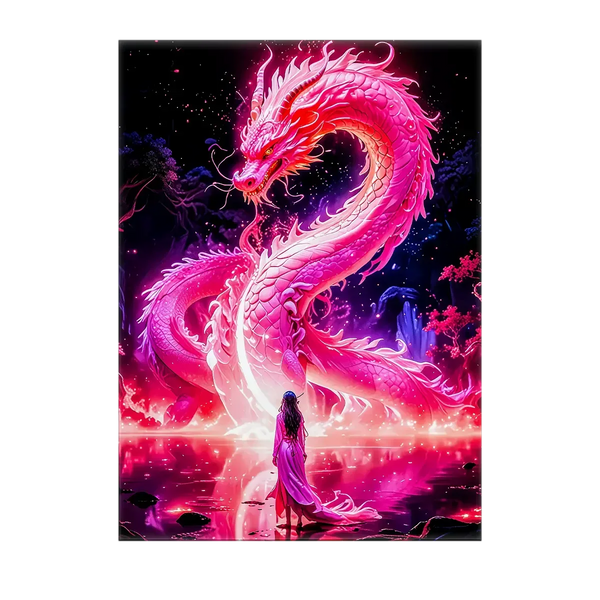 Tableau Dragon Chinois Rose – 10x15 cm