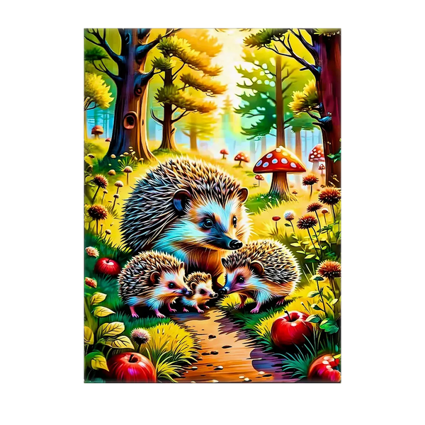Tableau Hérisson Famille – 10x15 cm