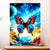 Affiche papillon cosmique vibrant aux ailes irisées bleues et rouges sur ciel étoilé