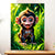 Tableau Petit Singe : mignon singe bébé cartoon dans herbe verte