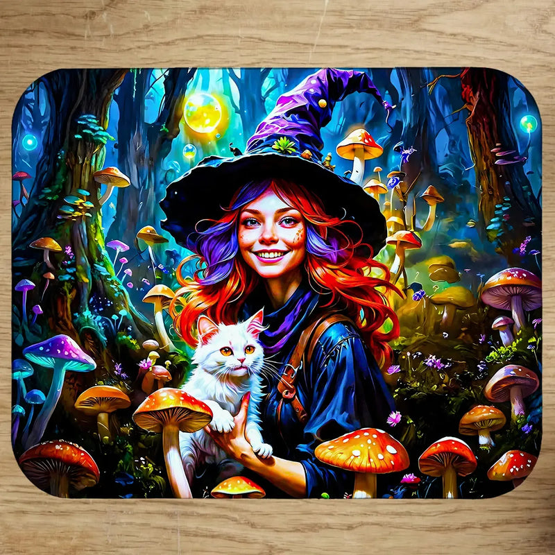 Tapis de Souris Sorcière Chat Champignon