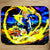 Tapis de souris Vegeta SSJ avec Goku Super Saiyan auréolé d’énergie jaune sur fond cosmique bleu