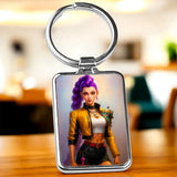 porte-cle-rumi-kpop-demon-hunter-portrait-femme-cheveux-violets - Les Bois d'Aurore