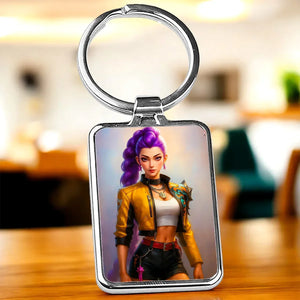porte-cle-rumi-kpop-demon-hunter-portrait-femme-cheveux-violets - Les Bois d'Aurore