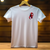 T-shirt Sung Jinwoo blanc en coton avec dragon brodé rouge et noir