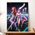 Impression vibrante Tableau Huntrix : guerrières en armure anime, armes luisantes, cheveux colorés, fond cosmique