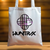 Sac tote bag Huntrix en toile blanche avec logo géométrique noir et violet